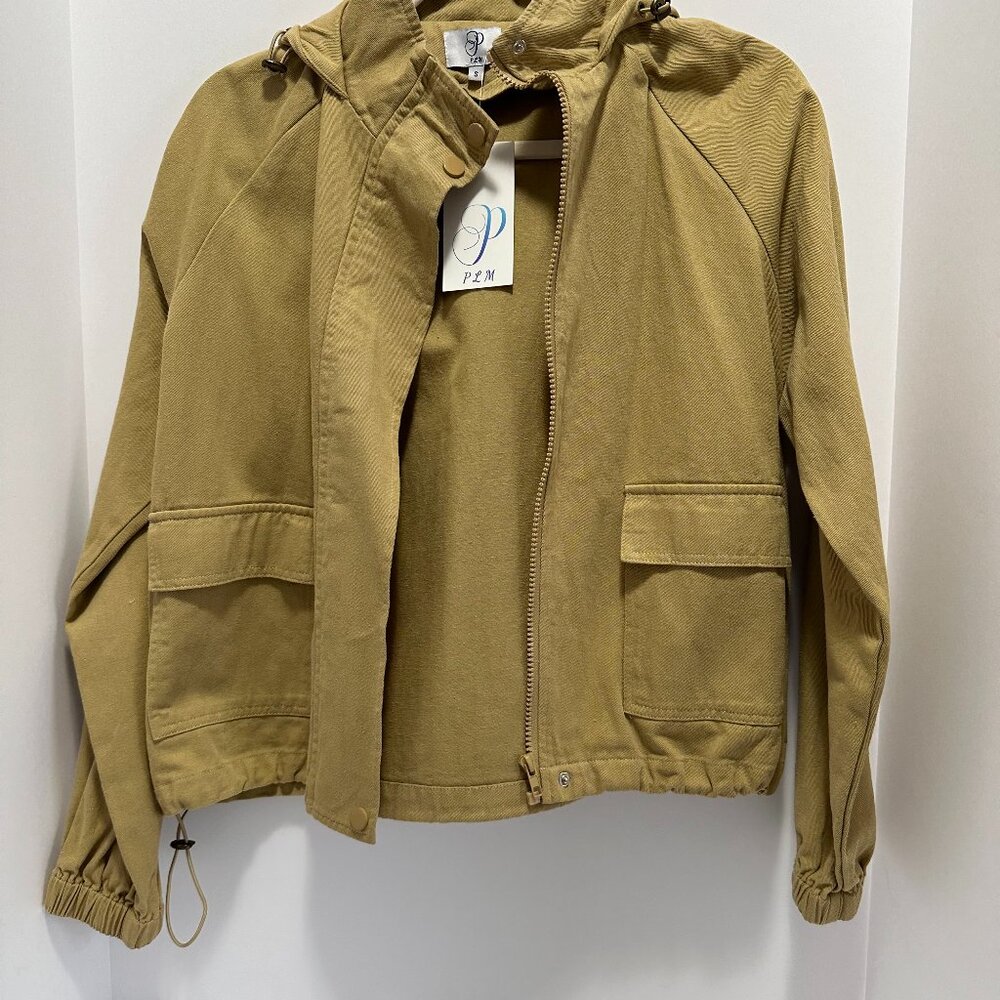 NWT _ PLM Hooded  Drawstring Utility Jacket; Color: Khaki; Size: S (Small)